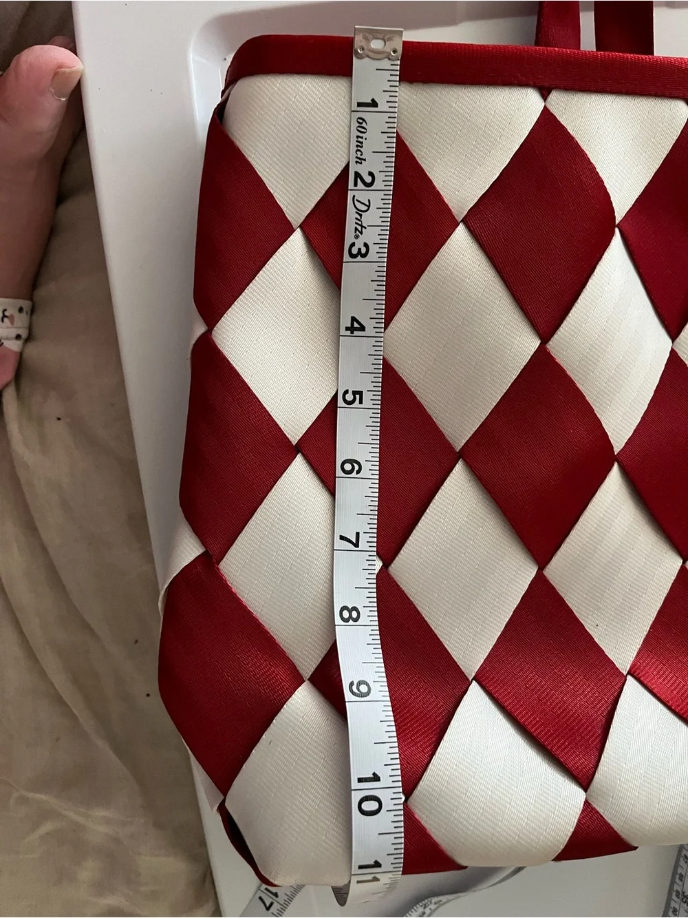 Maggie Bags Red & White woven seatbelts. Backpack purse - Picture 6 of 6